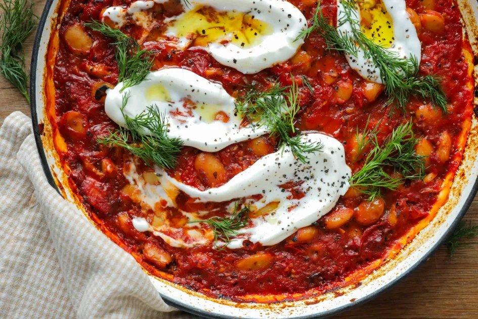 Harissa Beans with Whipped Feta 