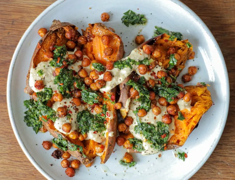 Hummus Stuffed Sweet Potatoes