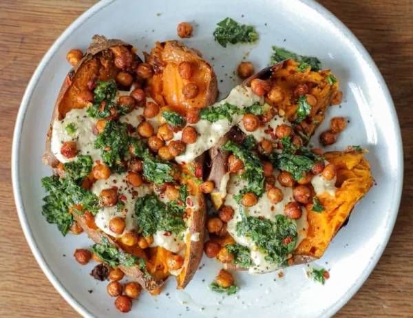 Hummus Stuffed Sweet Potatoes