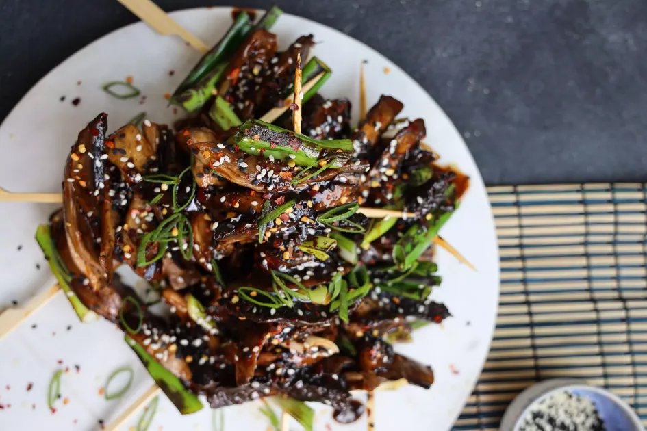 Mixed Mushroom Sticky Skewers — a plant-based Other recipe by BOSH!