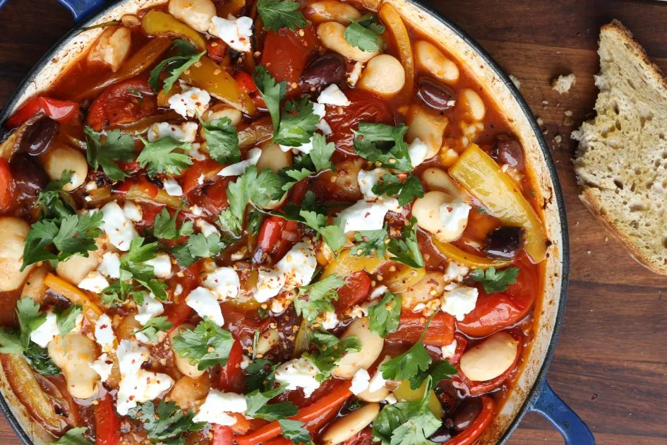 Peperonata Bean Bake — a plant-based Mediterranean recipe by BOSH!