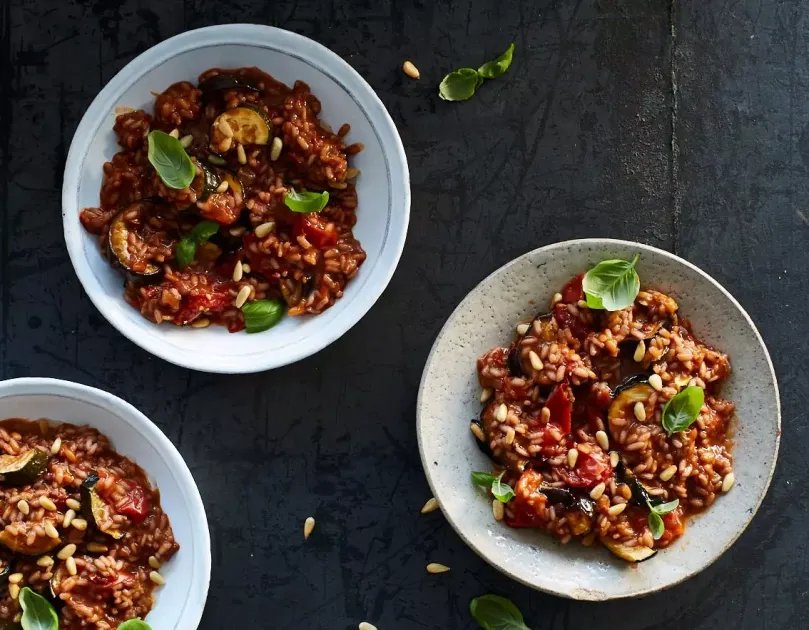 Red Ratatouille Risotto — a plant-based Italian recipe by BOSH!