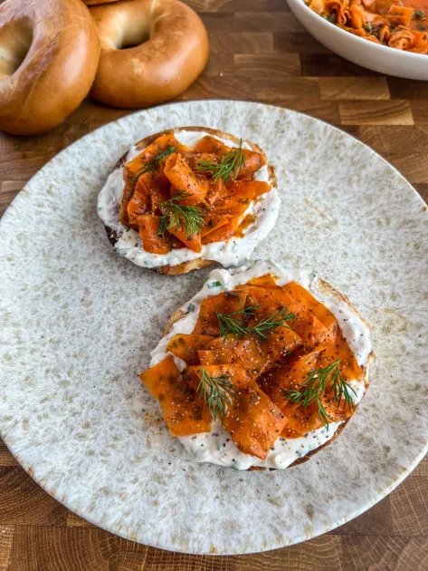 'Salmon' and Cream Cheese Bagels