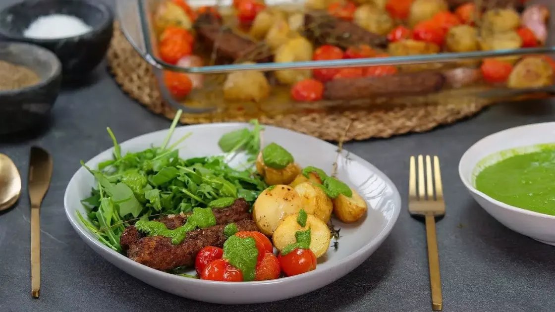 Sausage and Potato Traybake — a plant-based British recipe by BOSH!