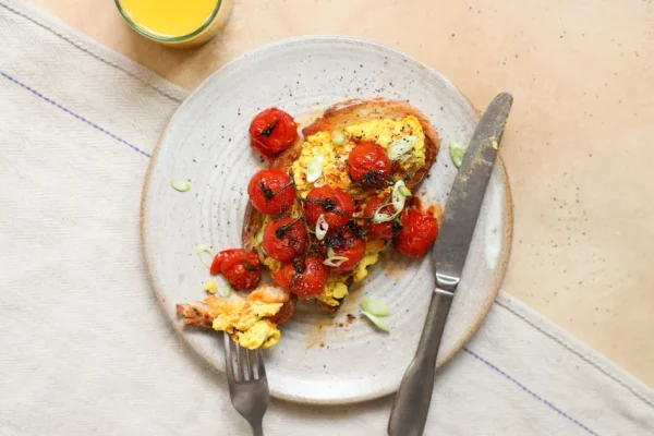 Scrambled Tofu with Harissa Roasted Tomatoes