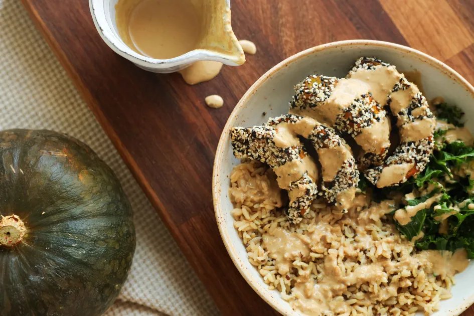 Sesame Crusted Pumpkin — a plant-based Mediterranean recipe by BOSH!