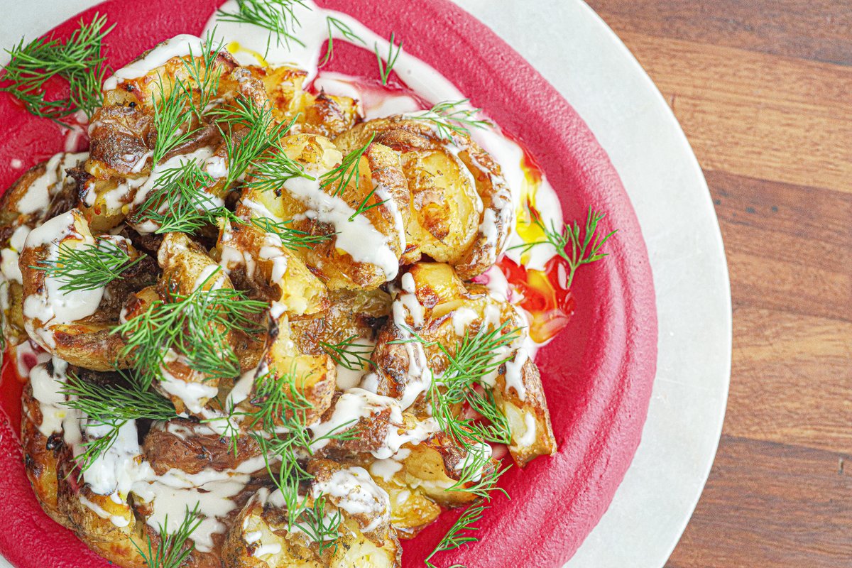 Smashed Potatoes With Beetroot Beans — a plant-based recipe by BOSH!