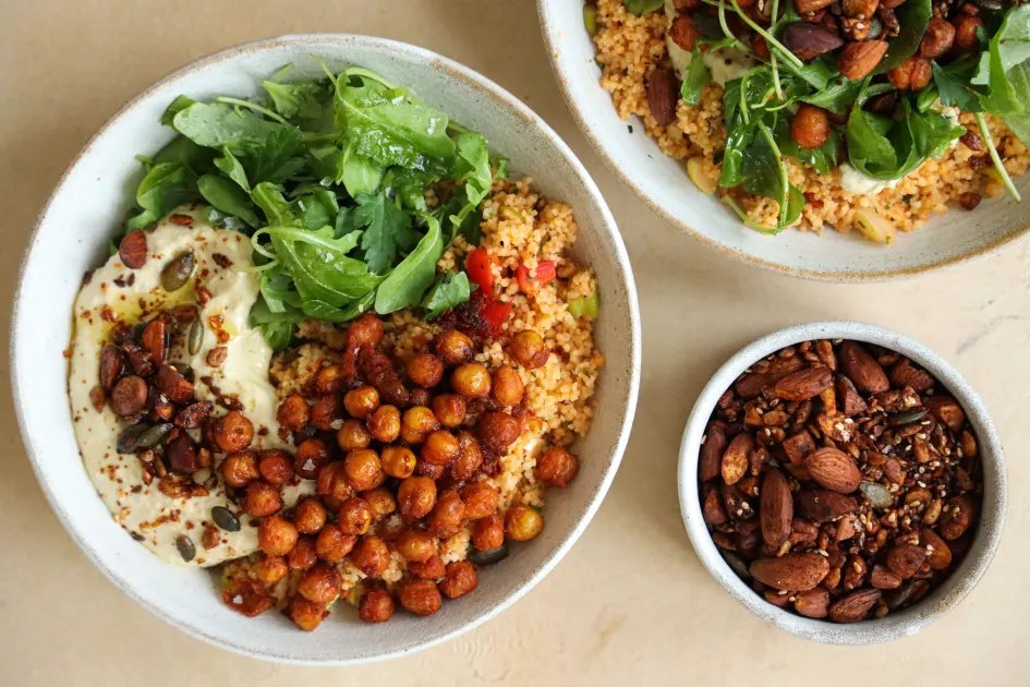 Smoky Granola and Red Pesto Couscous Salad — a plant-based Mediterranean recipe by BOSH!