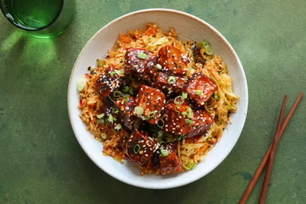 Sticky Korean Tofu with Aromatic Rice