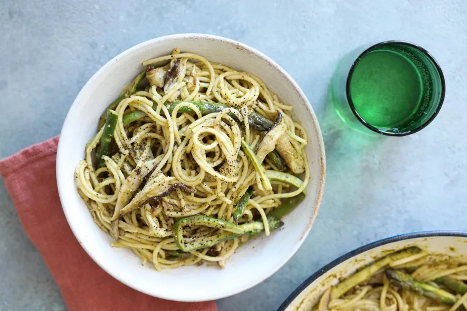 Super Fine Shiitake Pesto Spaghetti