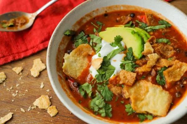 Taco Soup with Smashed Tortilla