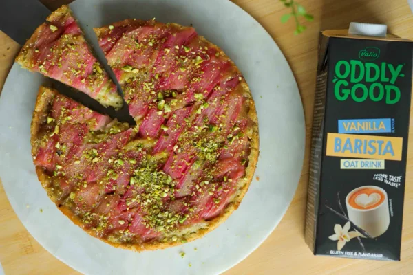 Upside Down Pistachio & Rhubarb Cake