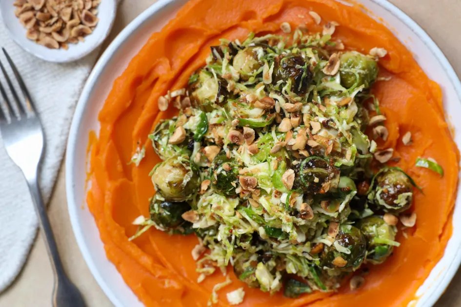 Whipped Sweet Potatoes with Roasted Brussel Sprouts