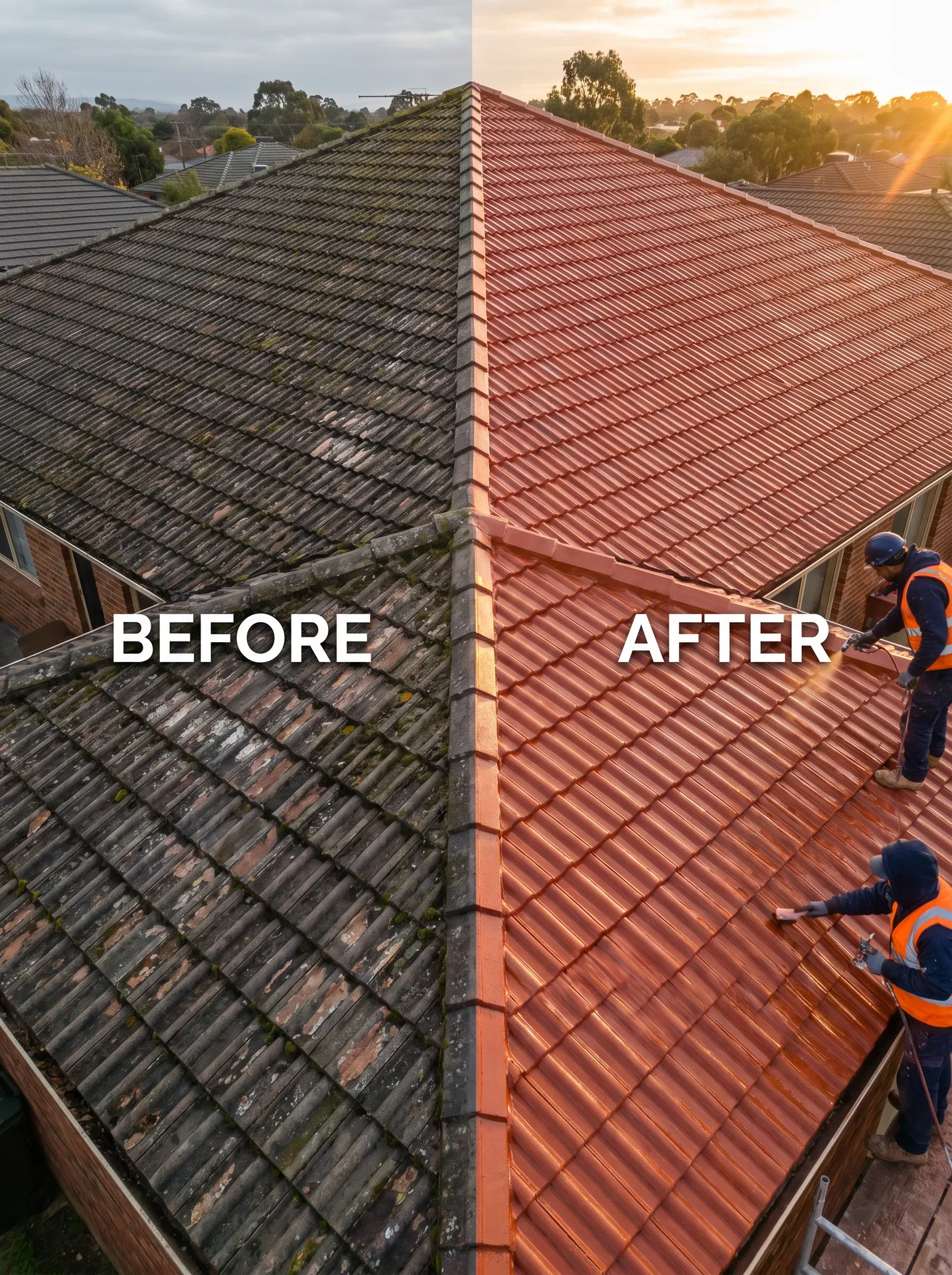 Dach przed i po malowaniu