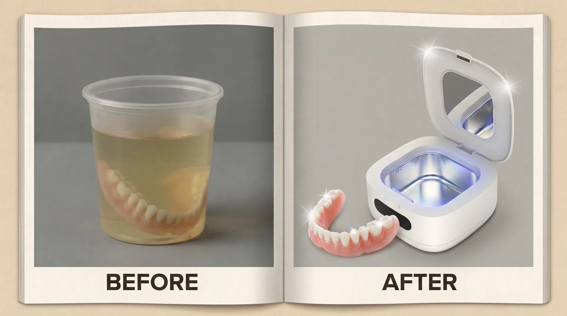 Before and after denture cleaning comparison with Klenopod