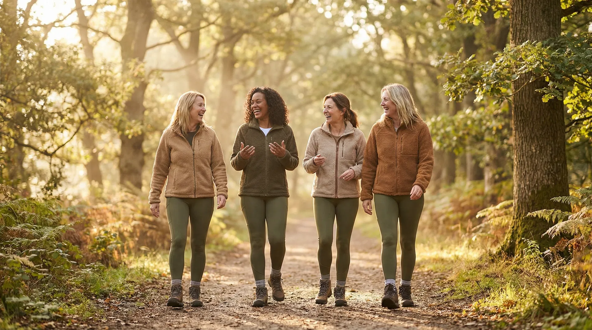 Group of women walking together on a nature trail