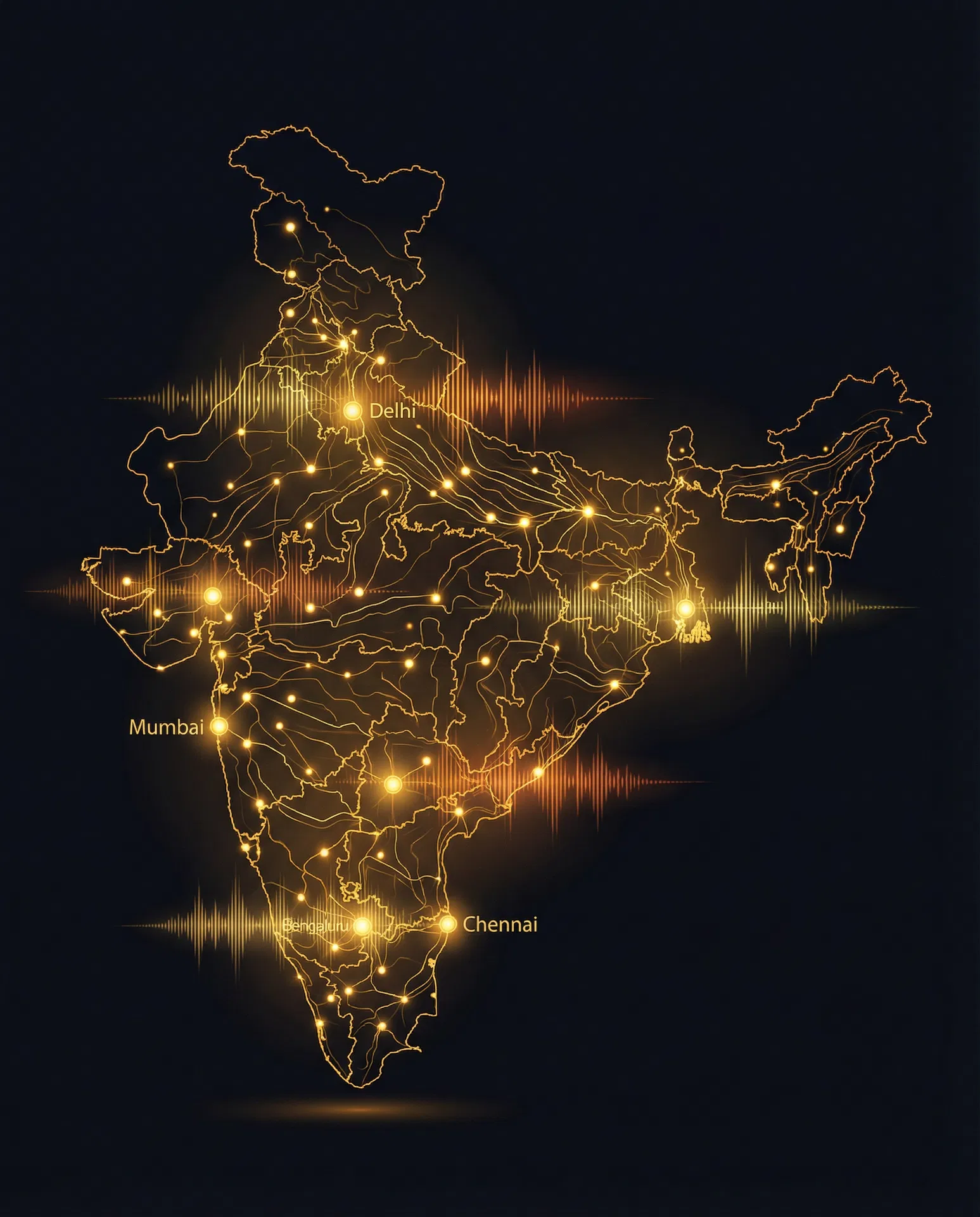 India map showing Kathan's multilingual voice AI coverage across major cities