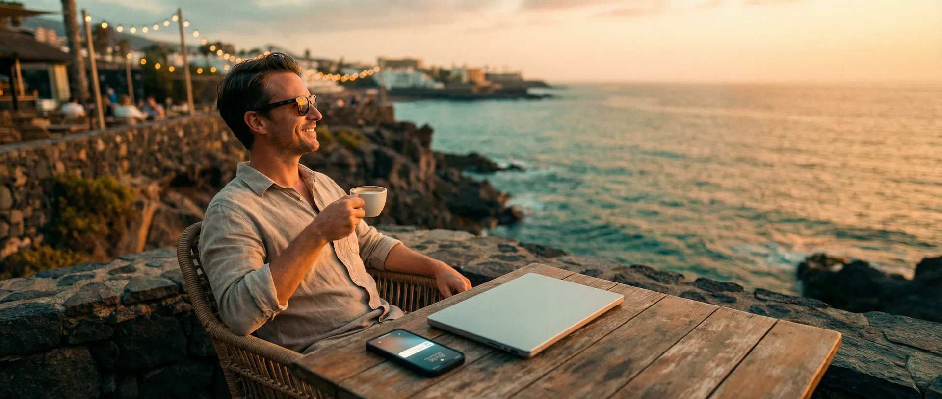 Entrepreneur enjoying freedom while AI handles business