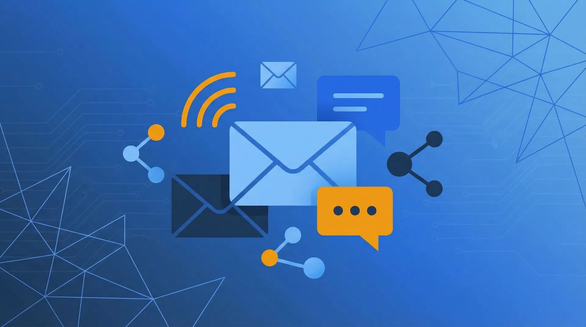 Blue and indigo illustration showing sender reputation management, email authentication, and inbox placement signals.