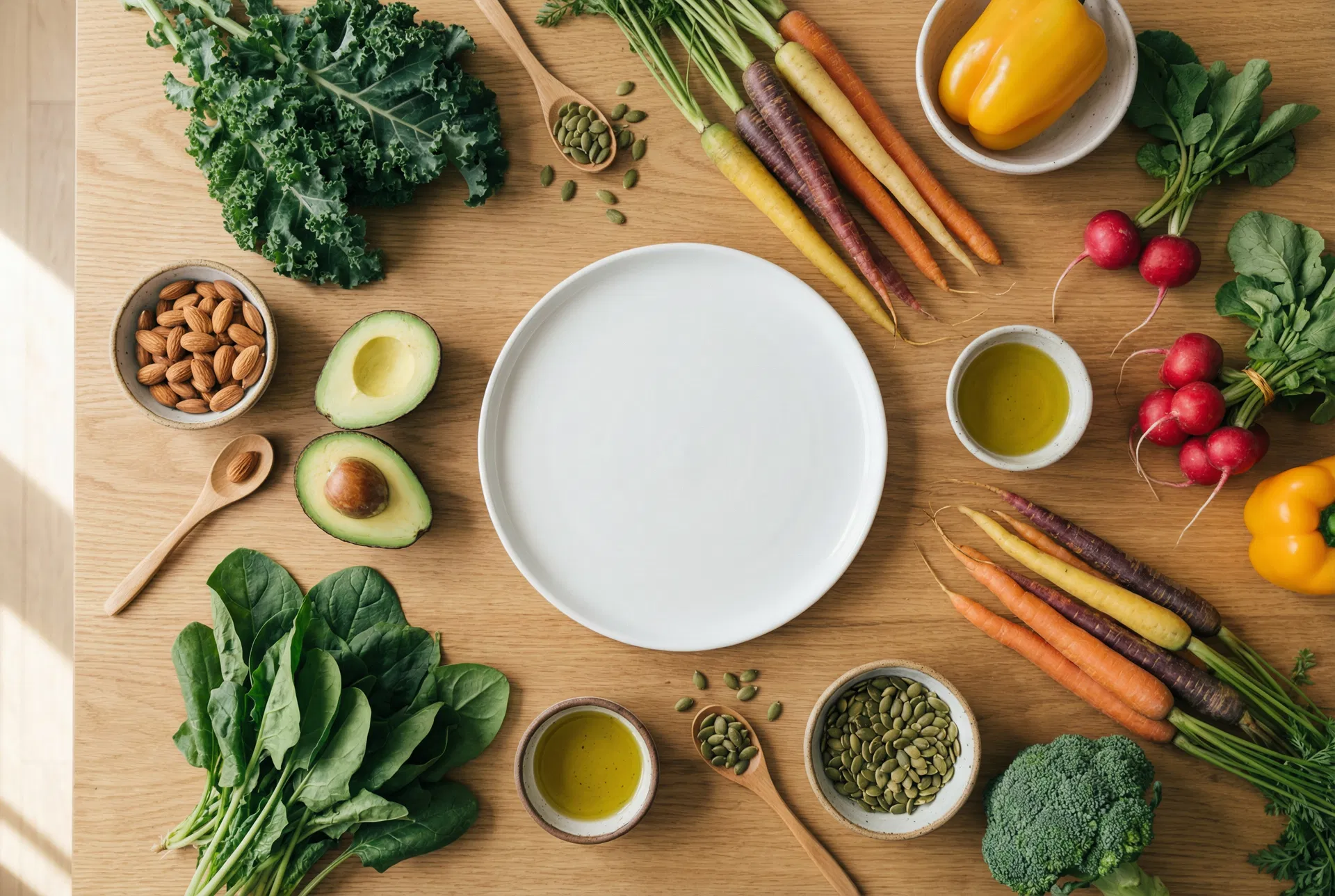 Fresh, natural ingredients arranged for meal preparation