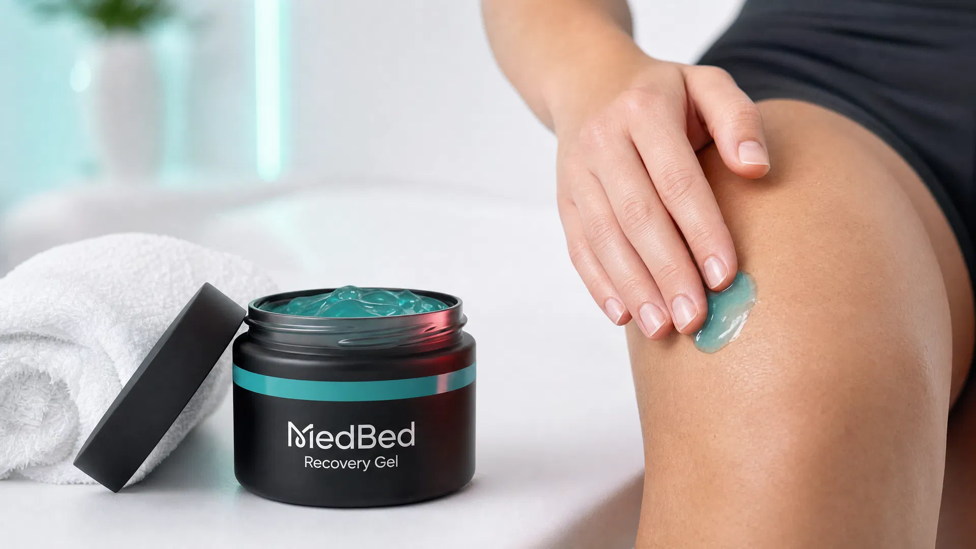 Applying dark jar MedBed Recovery Gel