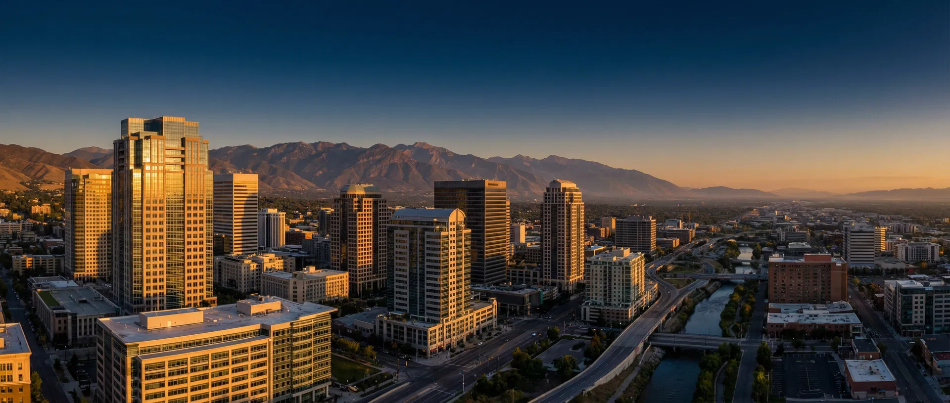 Utah city skyline at golden hour