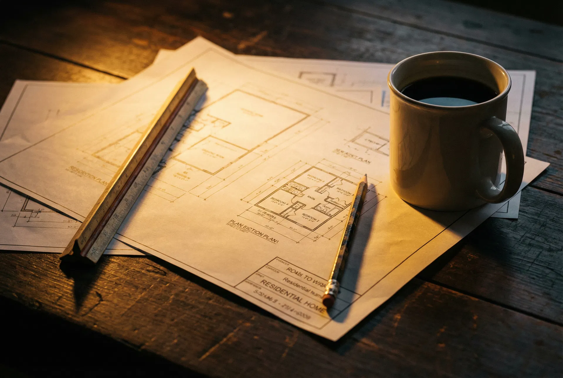 Architectural blueprint background representing Bright Builders construction planning process