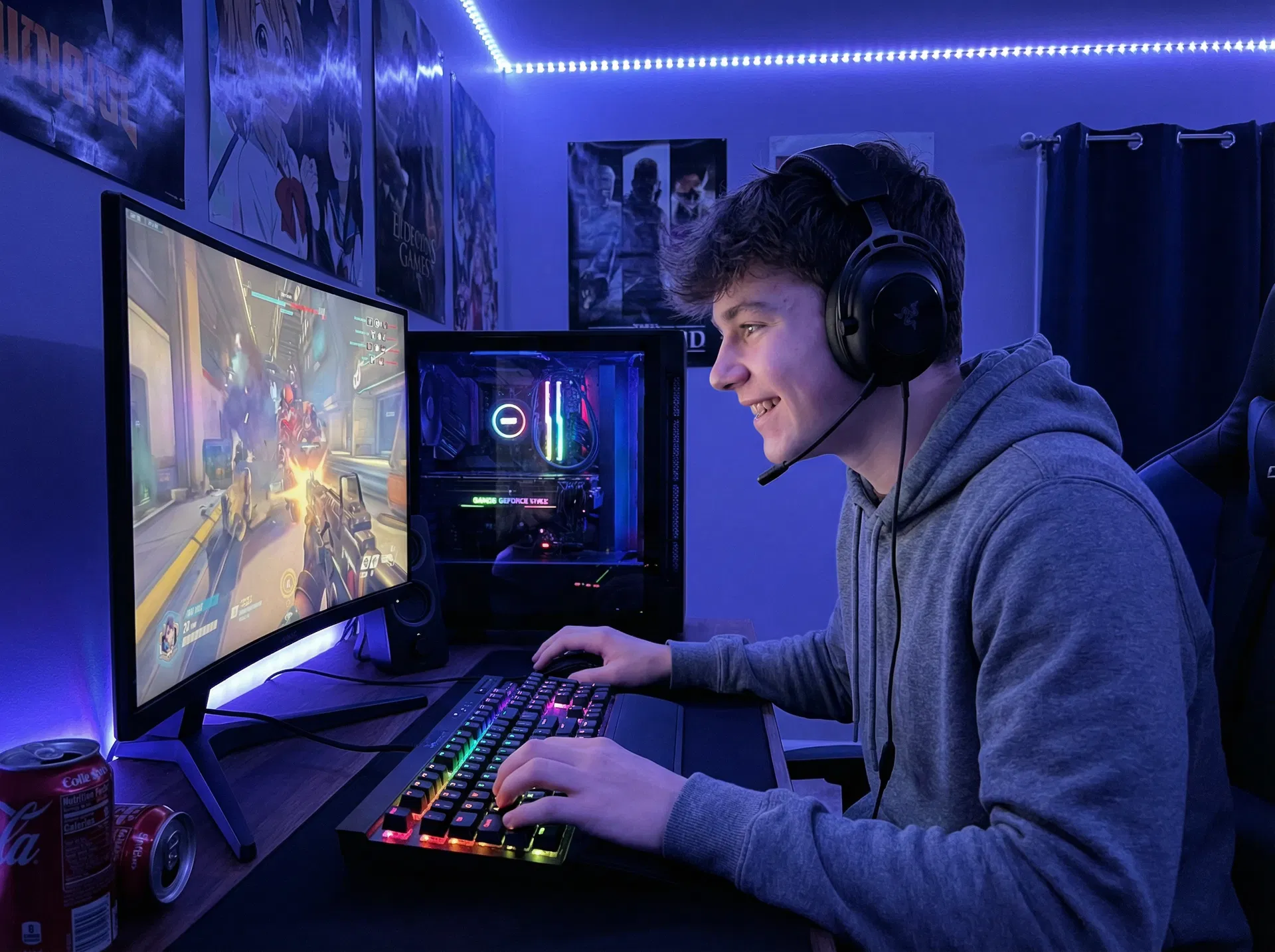 Teenager gaming at home with fast internet