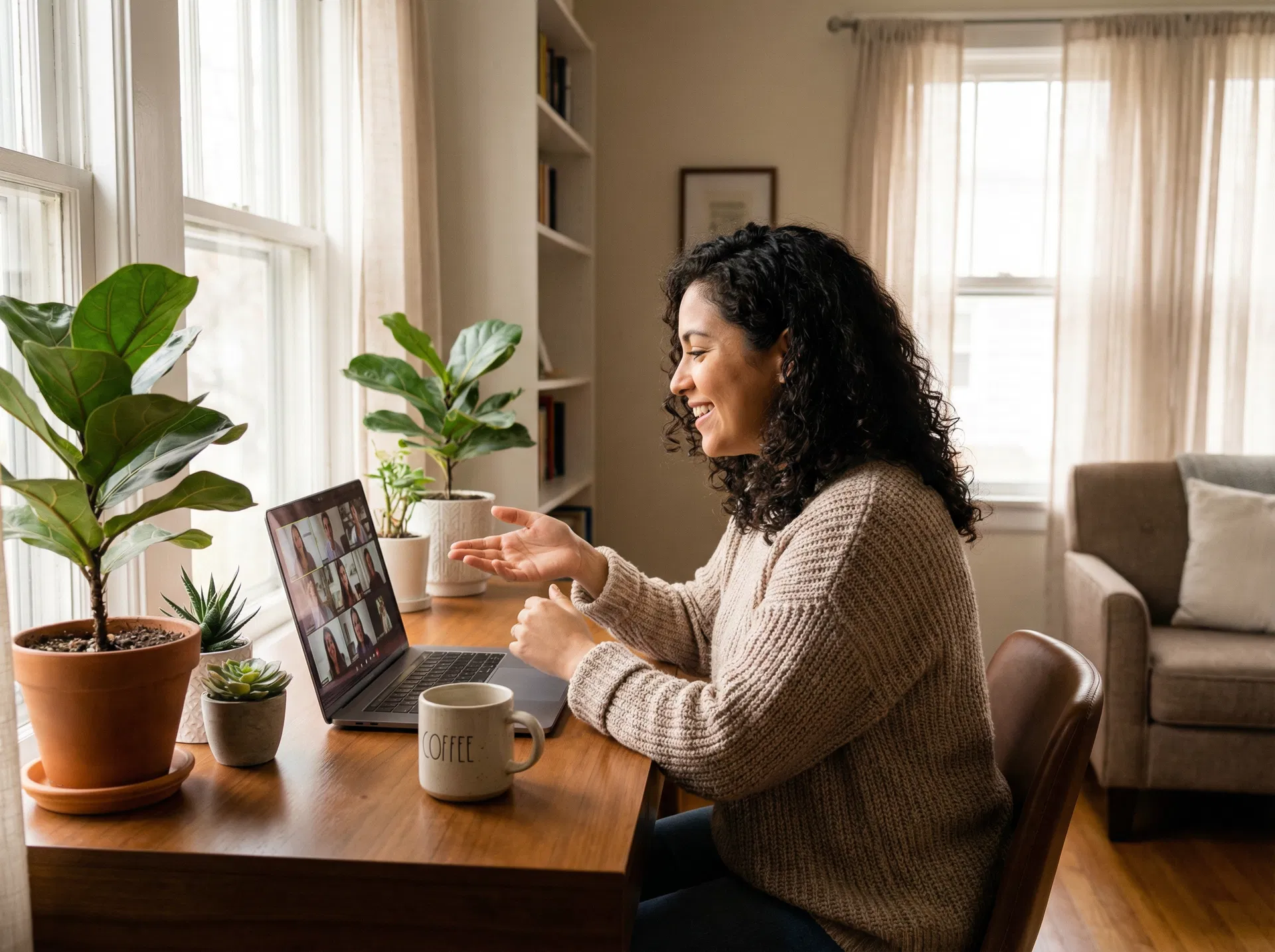 Woman working from home on fast internet connection