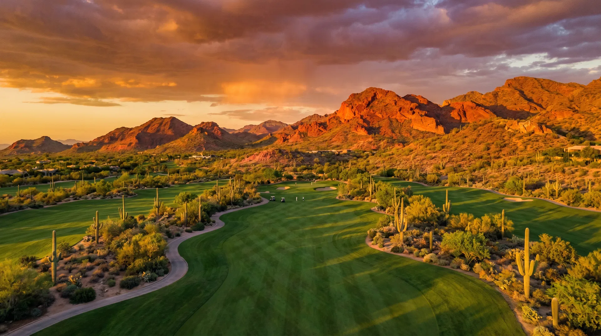 Arizona golf course at sunset