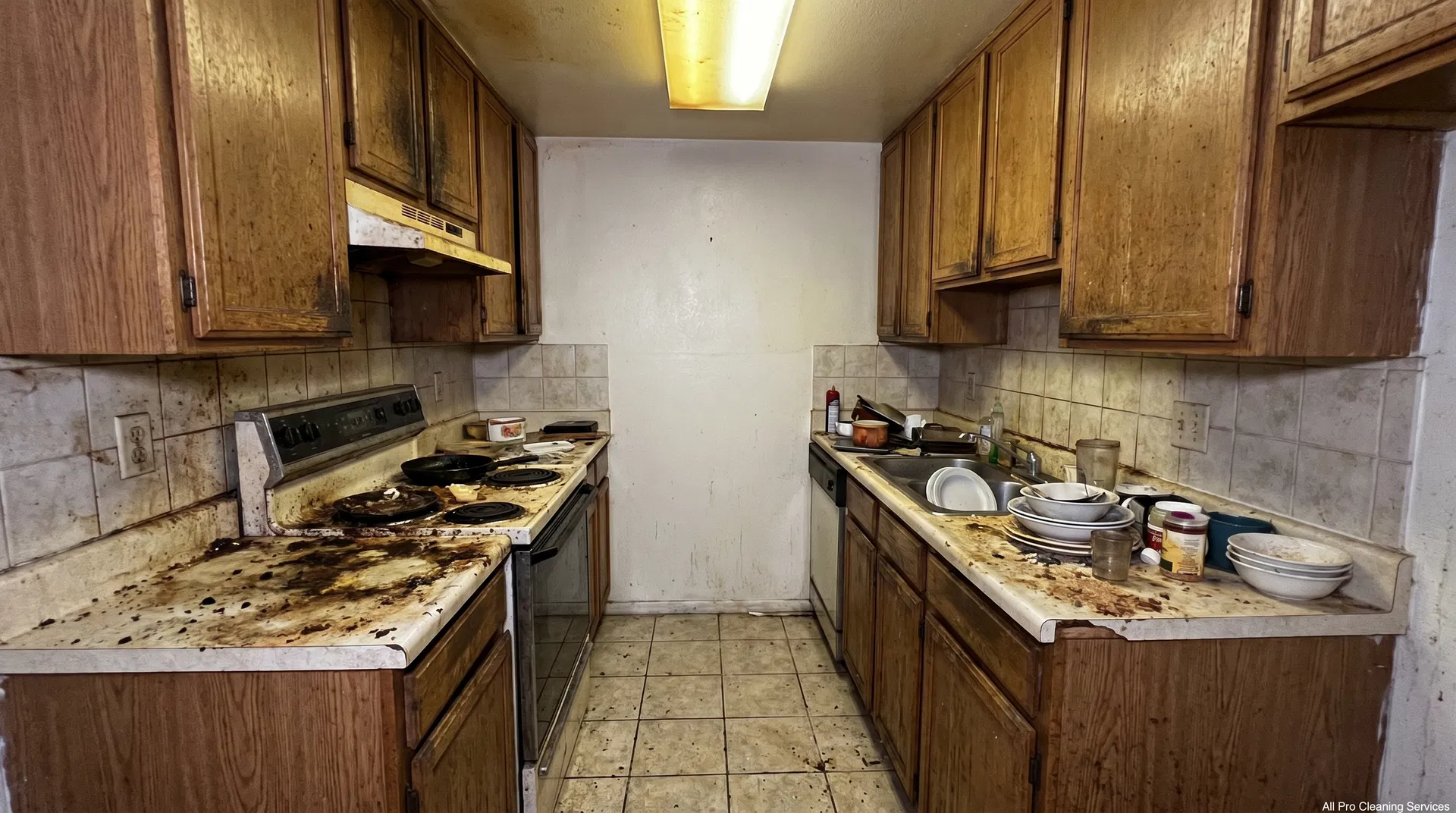 All Pro Cleaning Services - grimy dirty kitchen before deep cleaning - Hutchinson KS