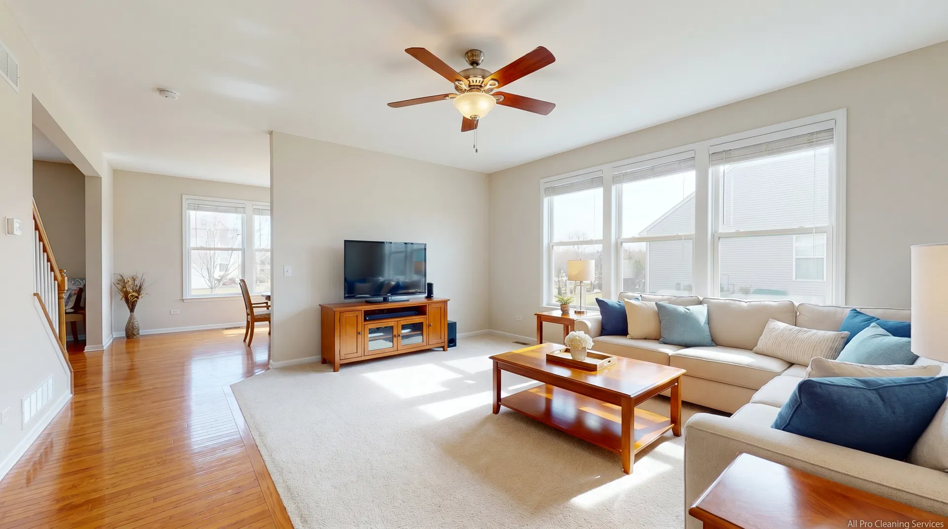 All Pro Cleaning Services - pristine bright living room after deep cleaning - Hutchinson KS