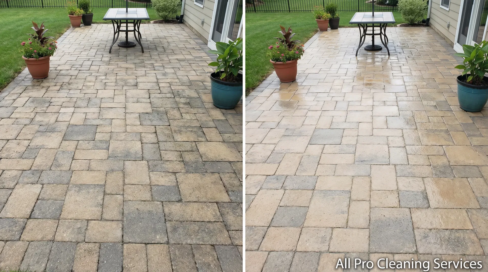 All Pro Cleaning Services - pristine clean patio after professional power washing - Hutchinson KS