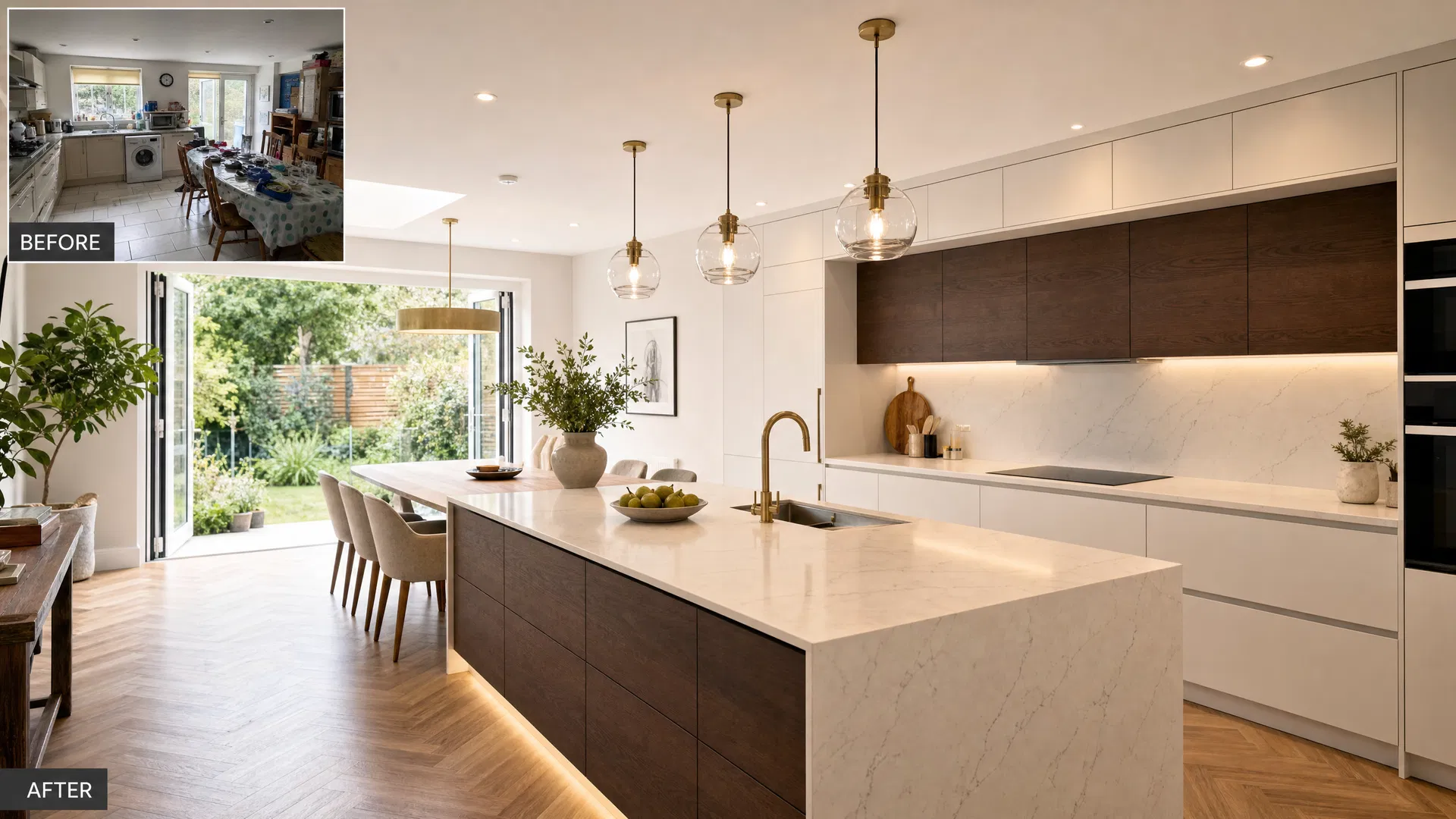 Rénovation cuisine sur mesure avec îlot central et plan de travail en quartz - Oxia Cuisine Brive