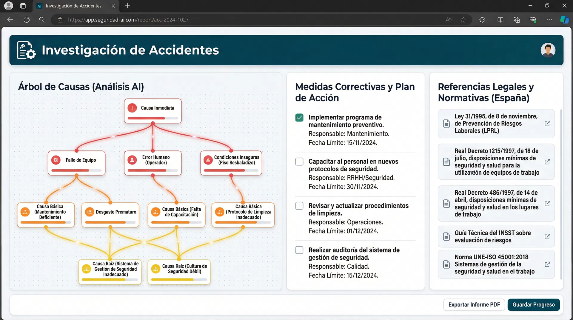 Investigación de accidentes con árbol de causas generado por IA