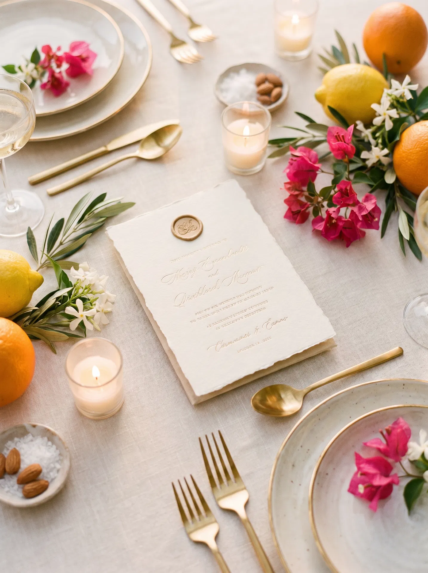 Refined invitation-inspired table setting for Distilled: Cannes