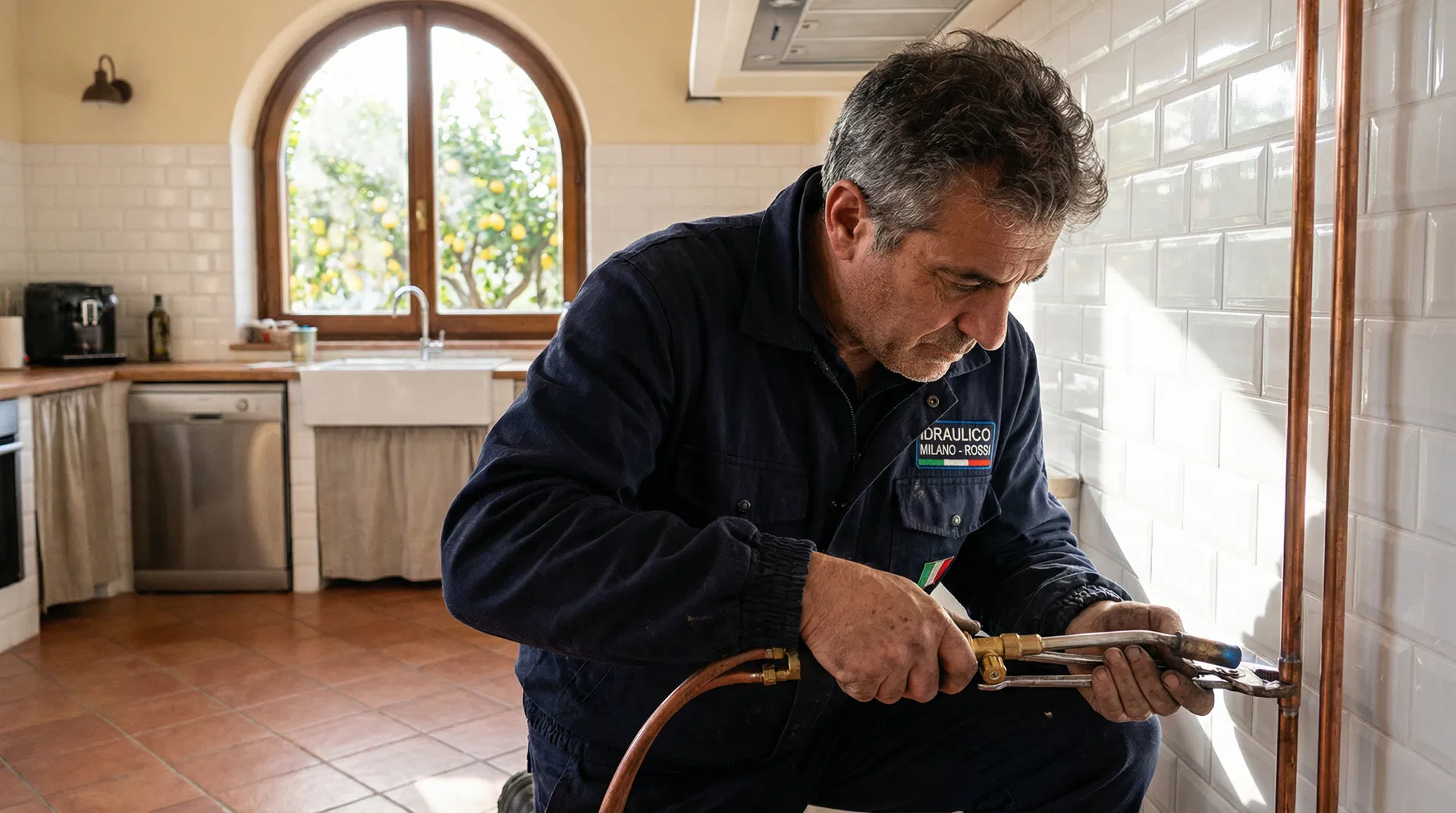 Idraulico professionista al lavoro a Siracusa