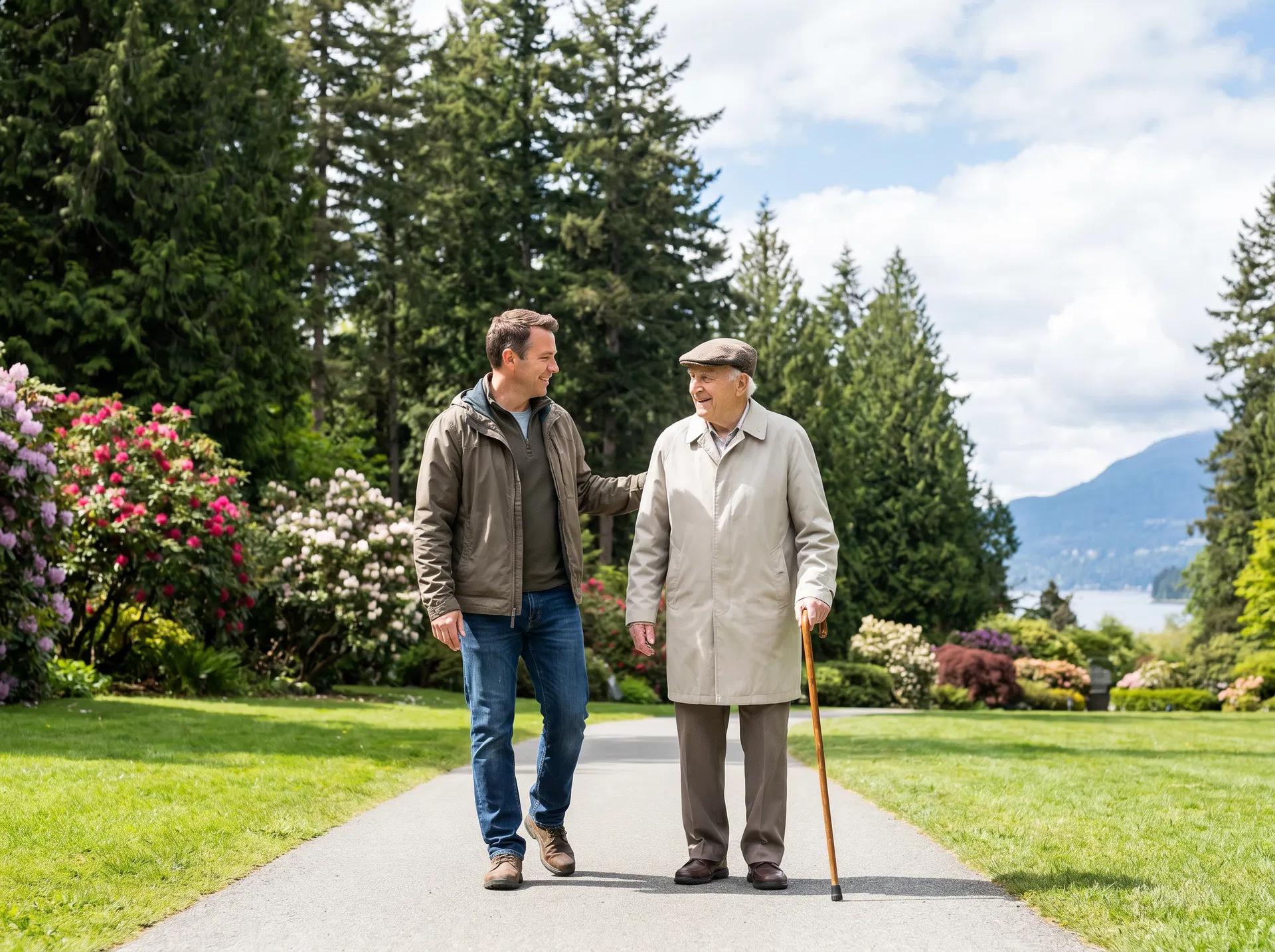 Senior Helpers caregiver walking with client