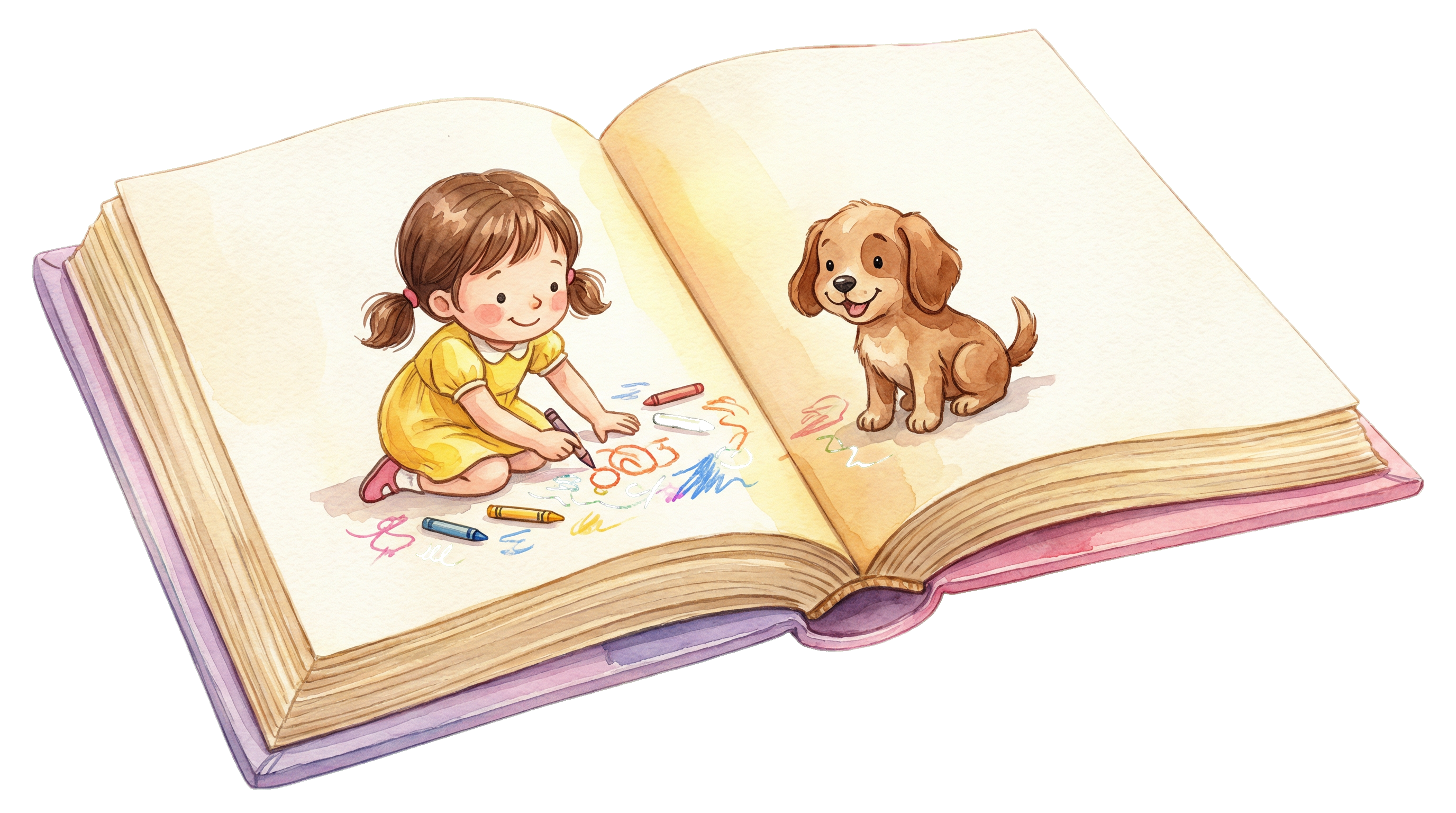 An open storybook showing Milli drawing with Milton