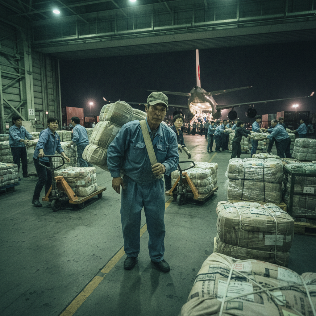 OBC가 공항에서 수하물을 든 채 이동하는 모습