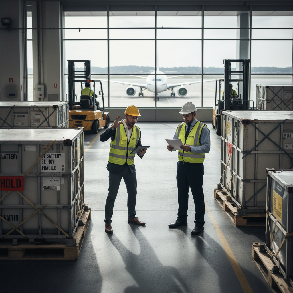 浦东机场海关监管区,工作人员正在检查一批带有危险品标识的货物