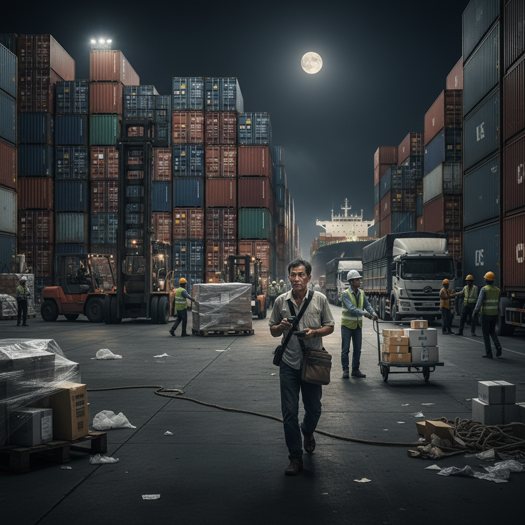 一名身穿制服的OBC专员在机场候机大厅，手持一个带有“RAPID OBC”标识的包裹，背景是繁忙的登机口。