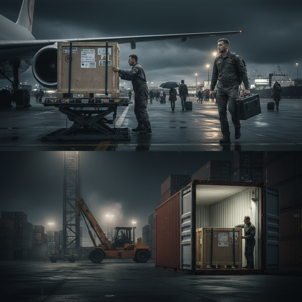 OBC专员在机场等待,旁边是行李和文件