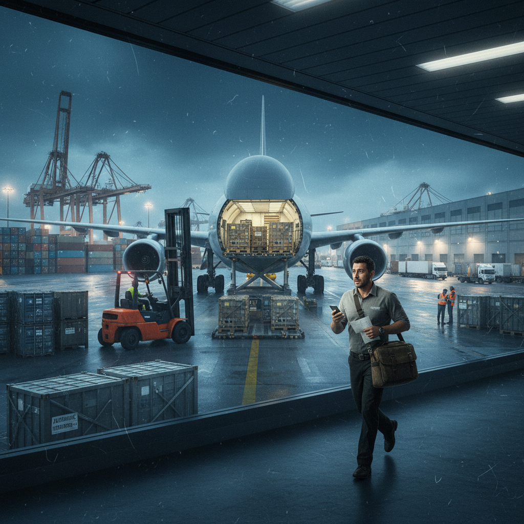 OBC担当者が空港で緊急貨物を手配する様子