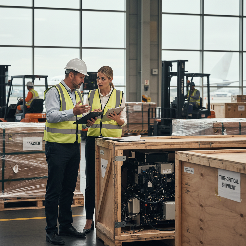 空运货物在机场等待装机的场景