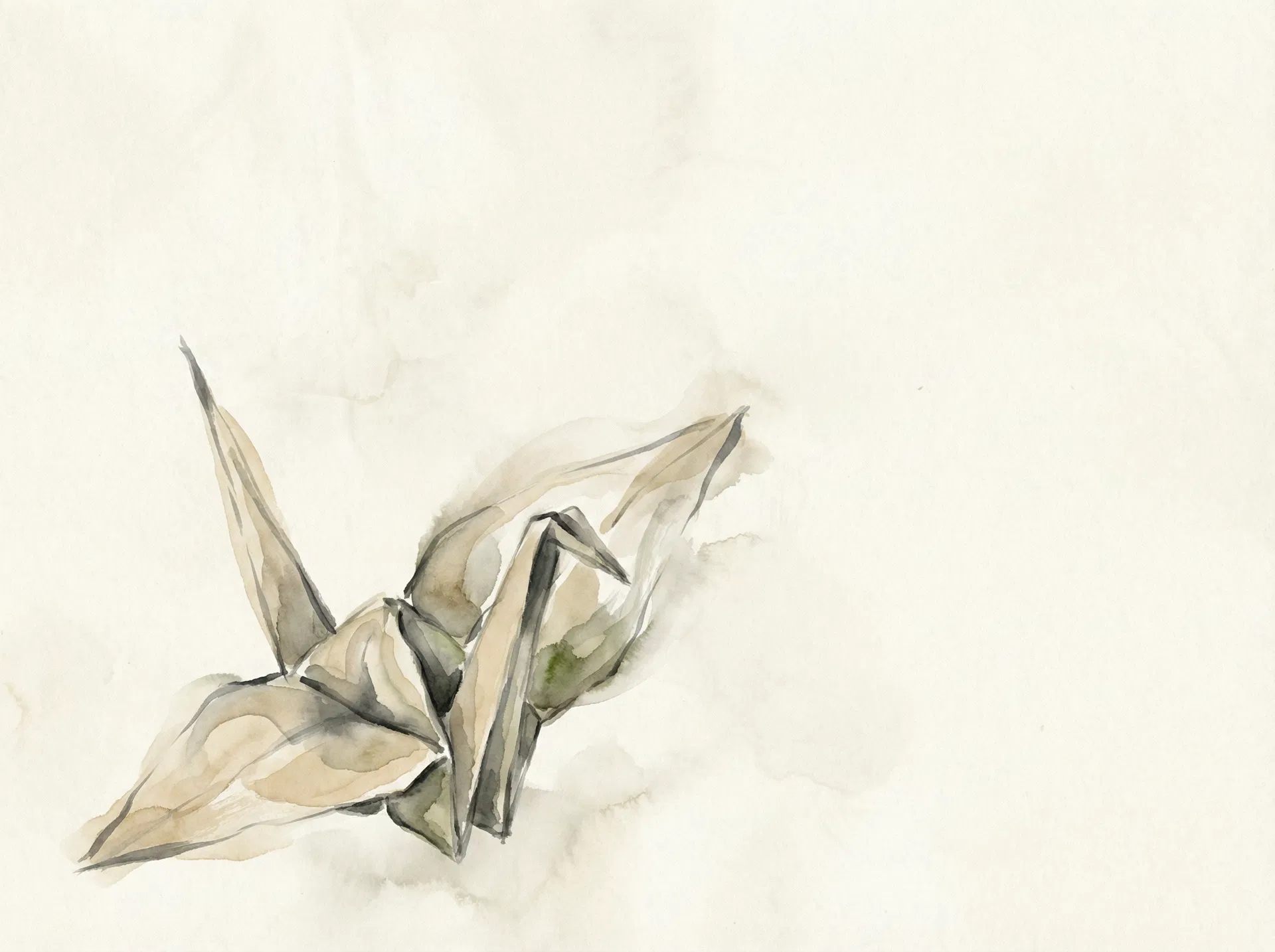 変容を象徴する折り鶴の水墨画