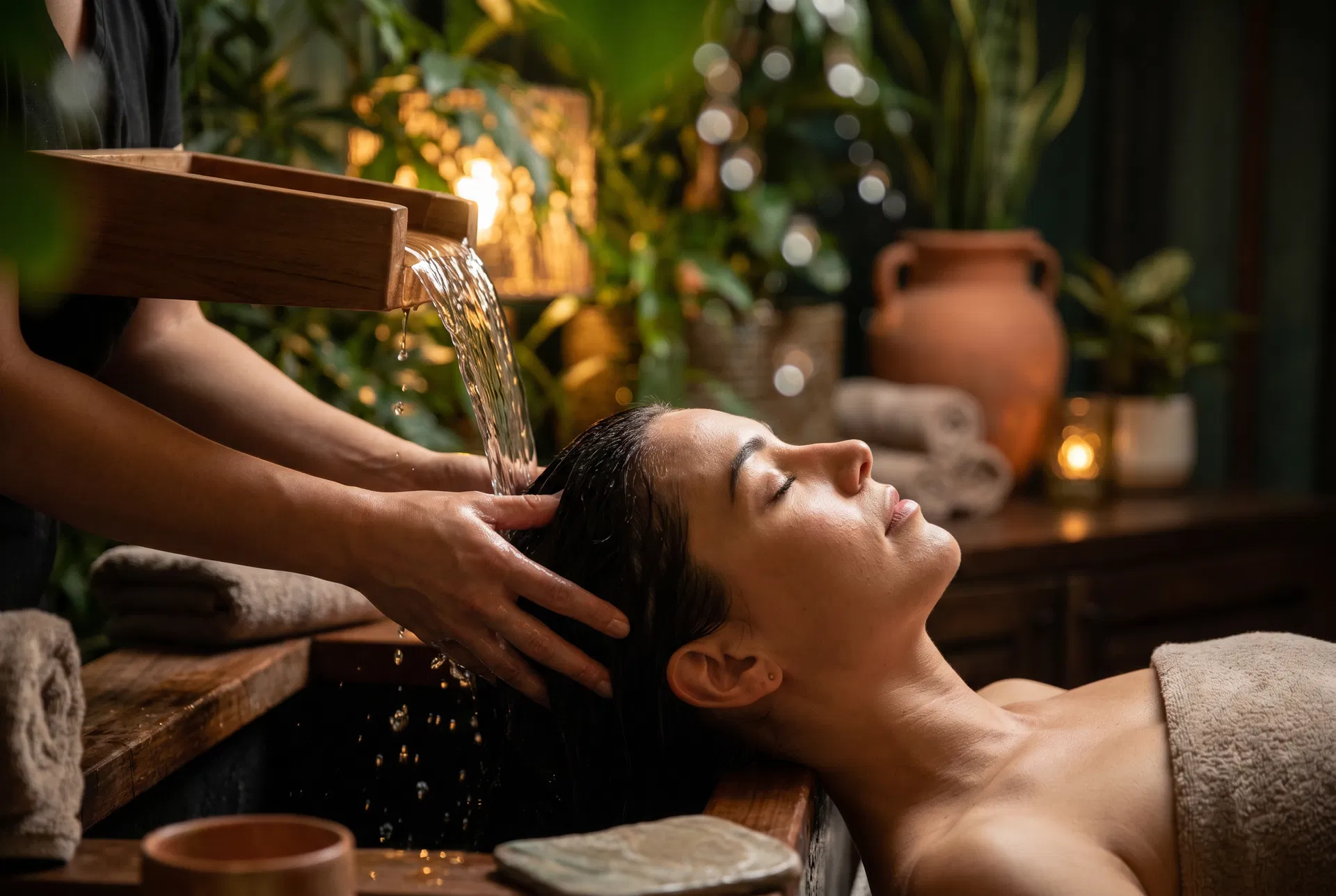 Head spa scalp waterfall treatment at Banyan and Bamboo Austin TX