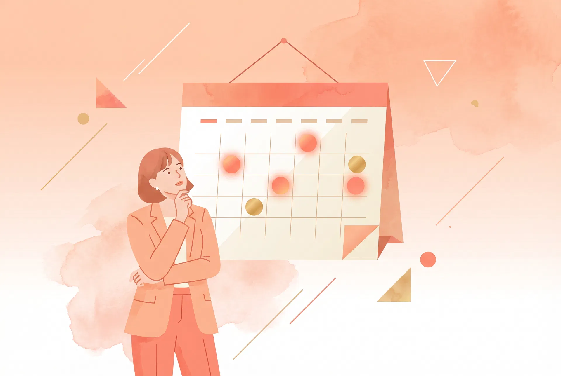 転職タイミングを考える女性とカレンダーのイラスト