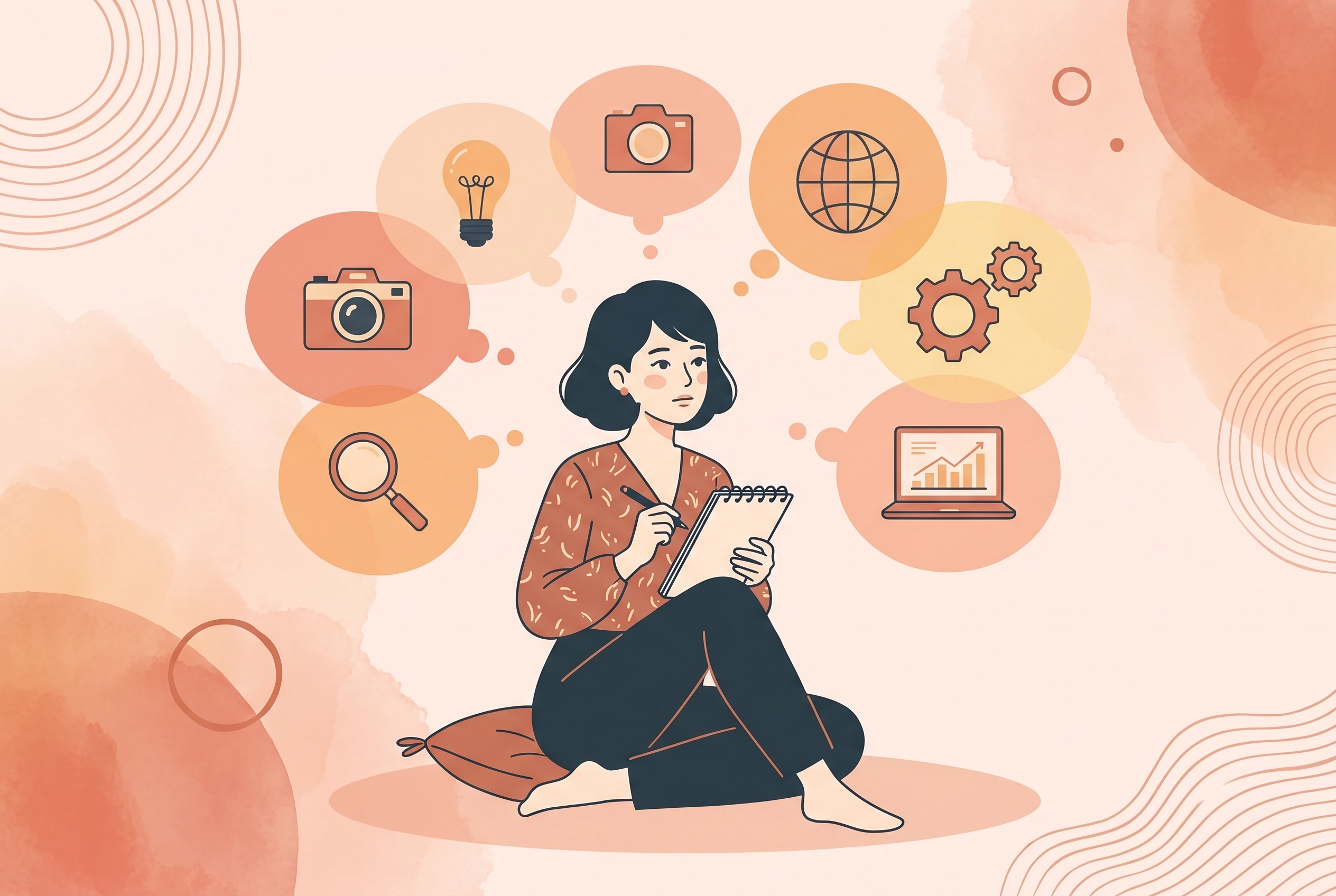 ノートで自己分析をする女性のイラスト
