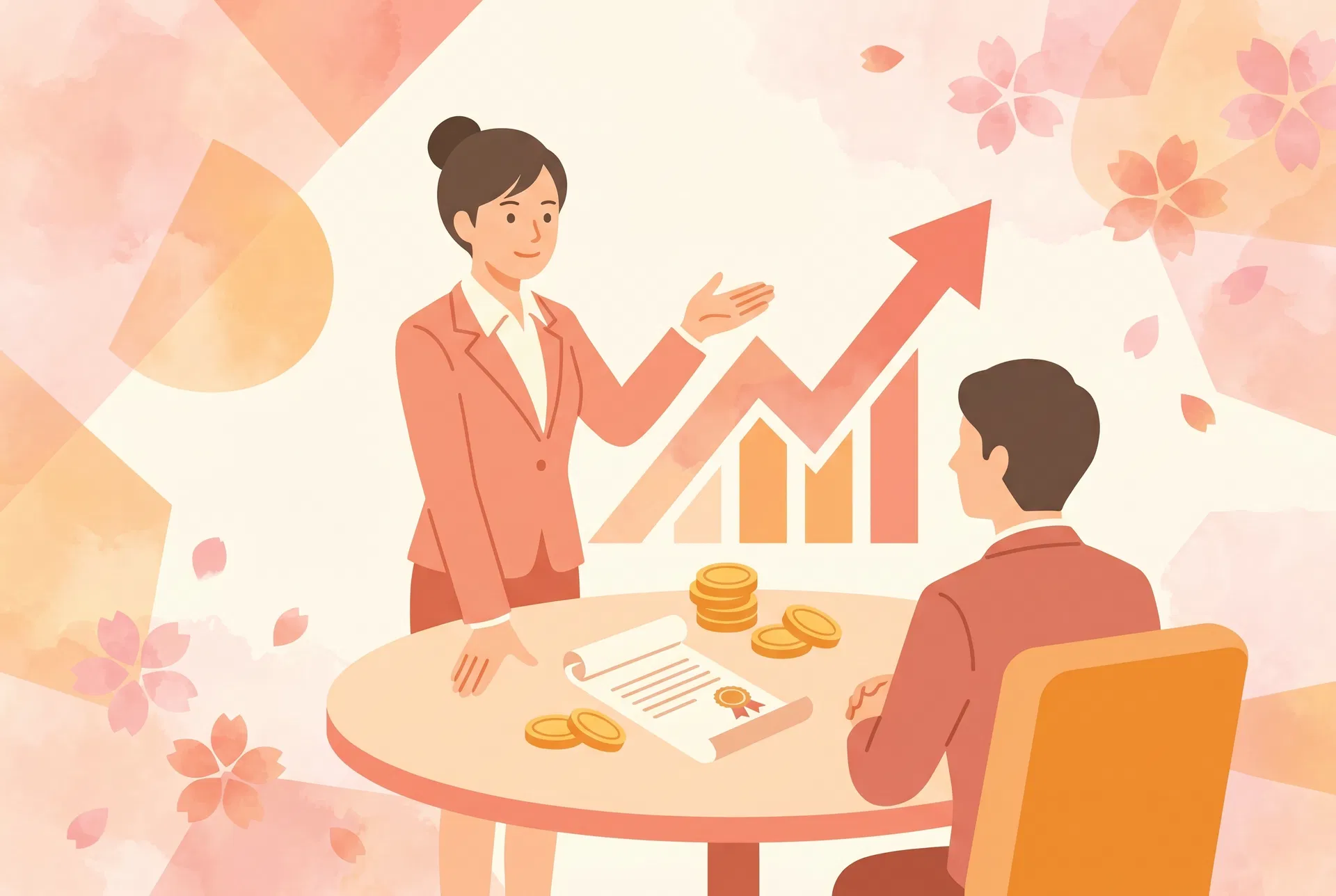 年収交渉をする女性のイラスト